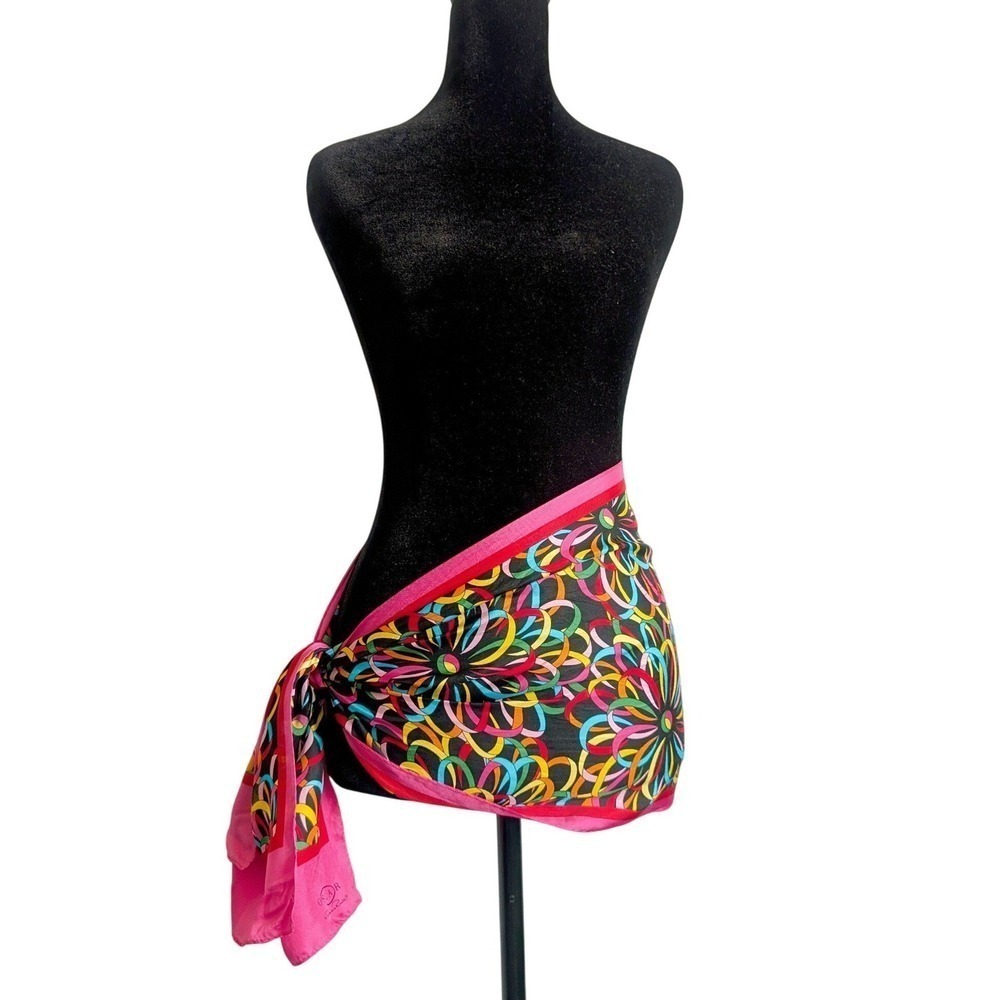 Oscar De La Renta Vintage 70s Maximalist Rainbow Psychedelic Floral Silk Scarf